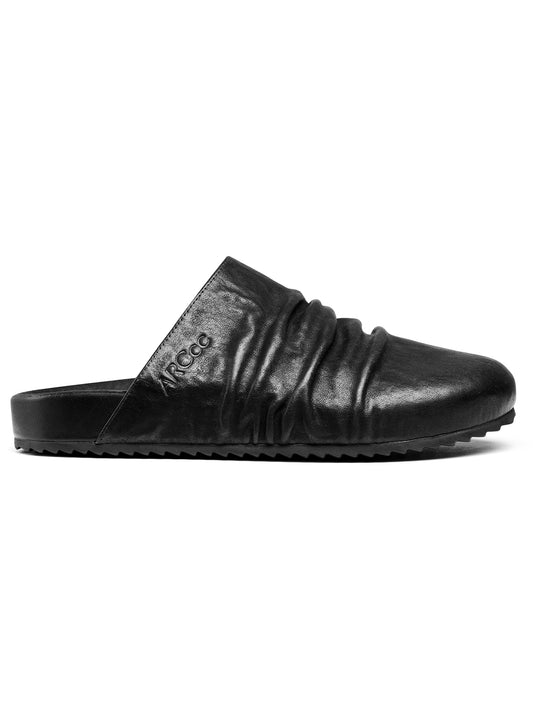 Washed Wrinkled Horsehide Mules in Black – product image 1