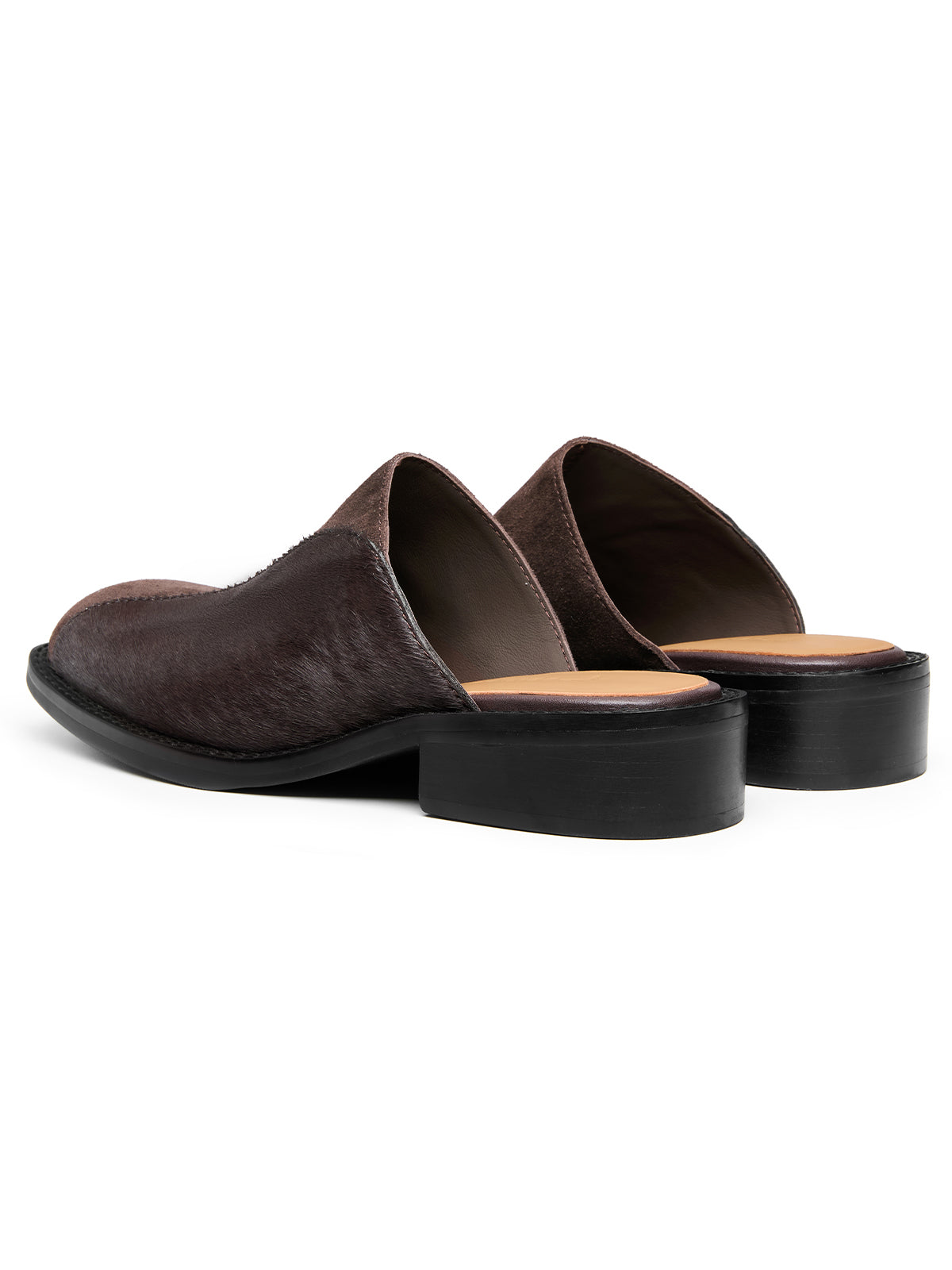 Square-Toe Horsehair Patchwork Mules in Chocolate – product image 5