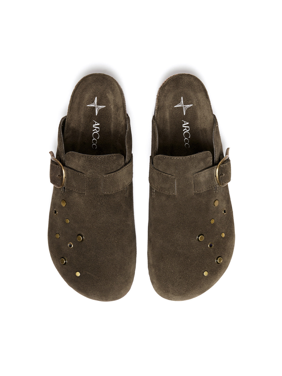 METAL RIVET SUEDE CLOGS-BROWN
