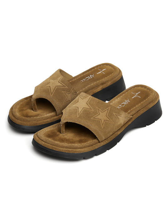 Star Suede Platform Flip-Flops in Brown – product image 1