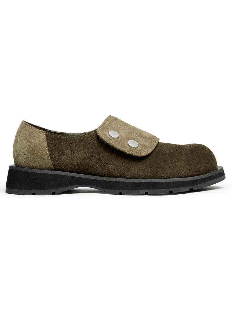 Two-Tone Velcro Suede Derby Shoes in Olive Green – product image 1